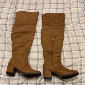 Nature Breeze Over-the-Knee Block Heel Boots - Chestnut Brown
